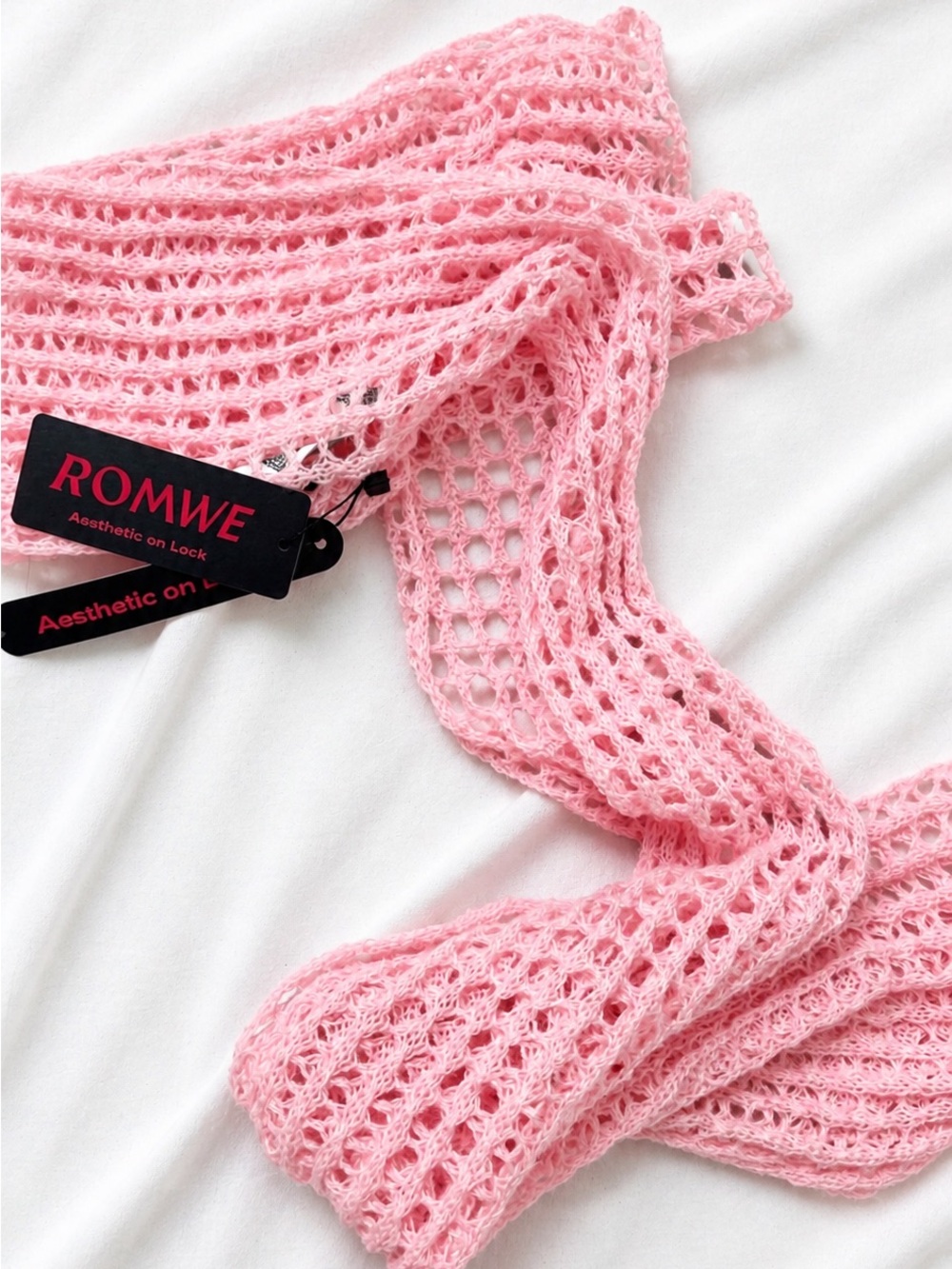 ROMWE Pink Crochet Open-Knit Shrug